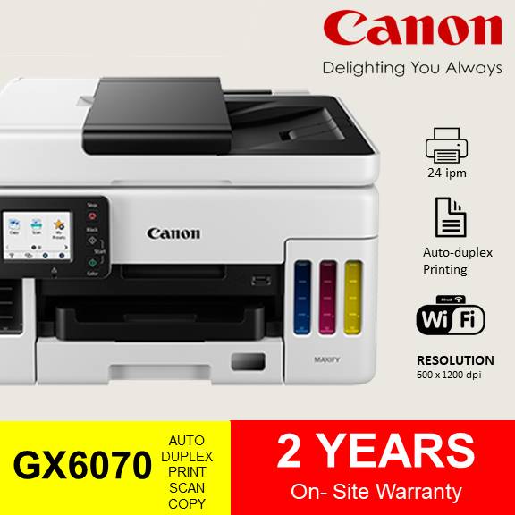 Canon Maxify GX6070 A4 Easy Refillable Ink Tank Printer All In One-( Auto Duplex Print/ Scan/ Copy ) Direct Wireless Connection/ Wired Lan